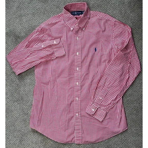 Polo Ralph Lauren Men's Medium Custom Fit Button Down Shirt Gingham Pink White - Picture 2 of 8